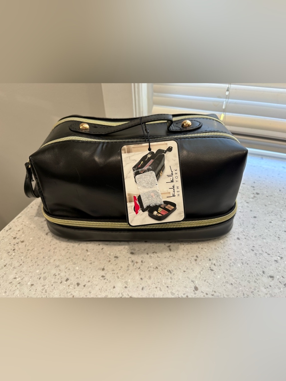 NWT Nicole Miller New York black double-decker cosmetic/toiletry train case